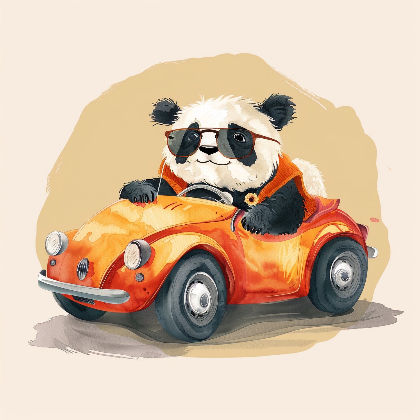 Cool Panda in Retro Outfit Driving a Vintage Car