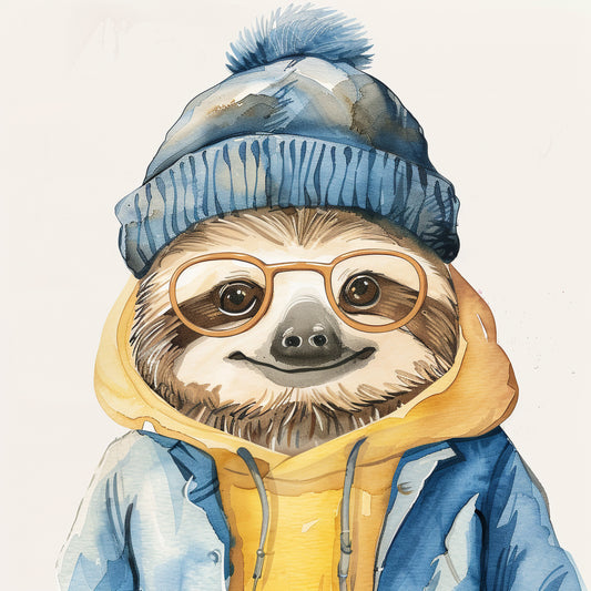 Stylish Sloth Cartoon in Hip Retro Outfit with Glasses