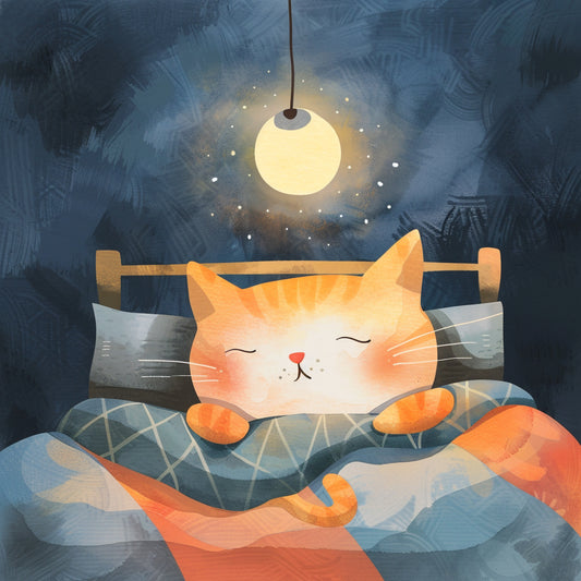 Adorable Illustrated Cat Sleeping Peacefully in Bed