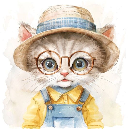 Adorable Cat in Retro Outfit and Glasses Illustration