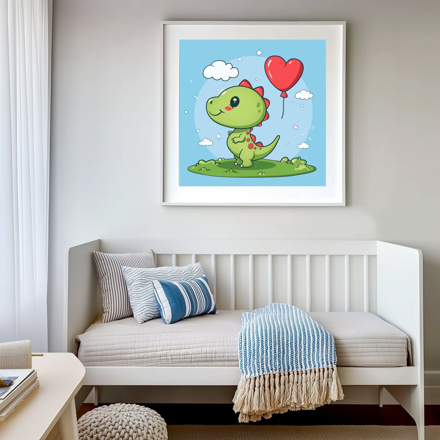 Adorable Baby Dinosaur Holding a Red Heart Balloon