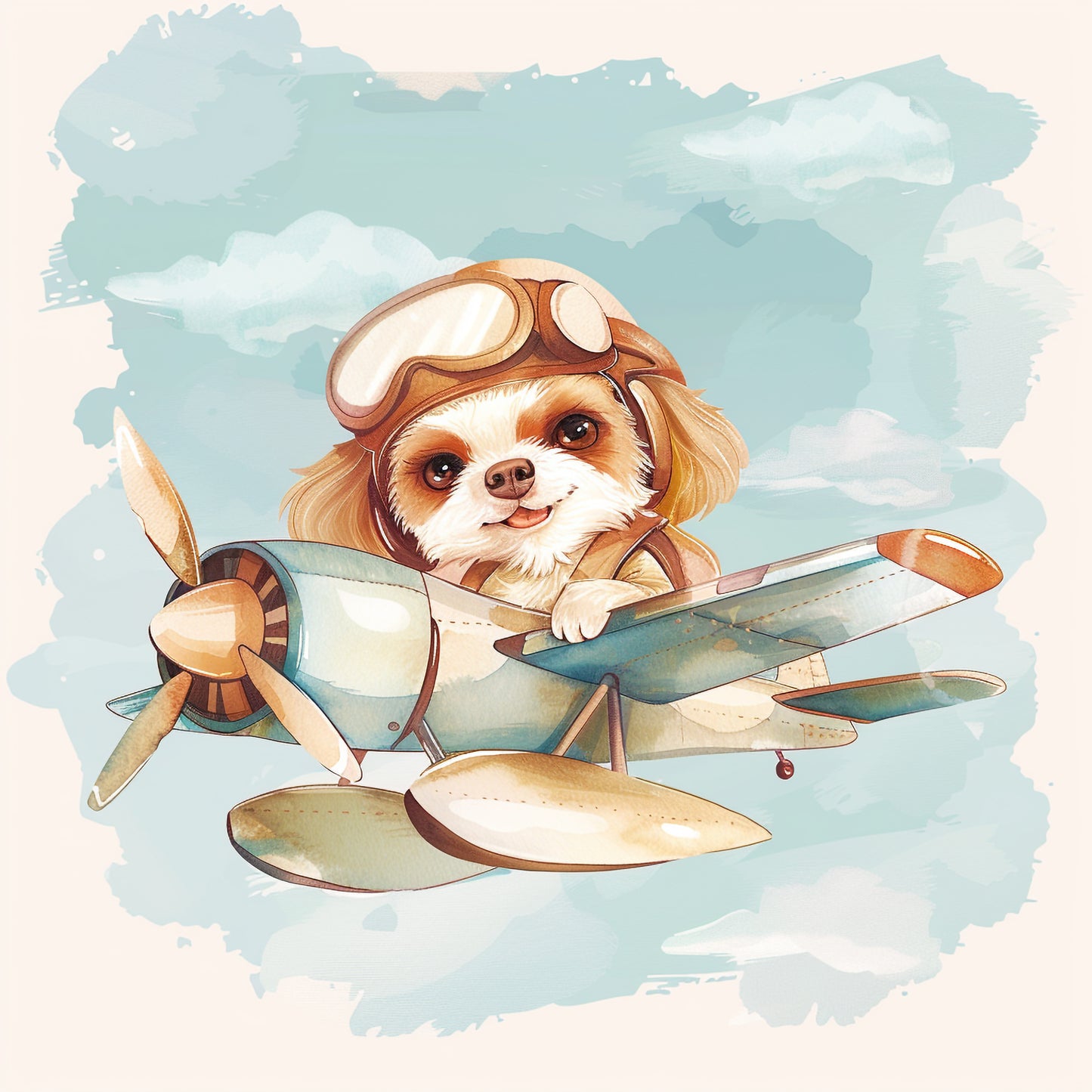 Adorable Dog Pilot in Vintage Aviator Gear with Plane
