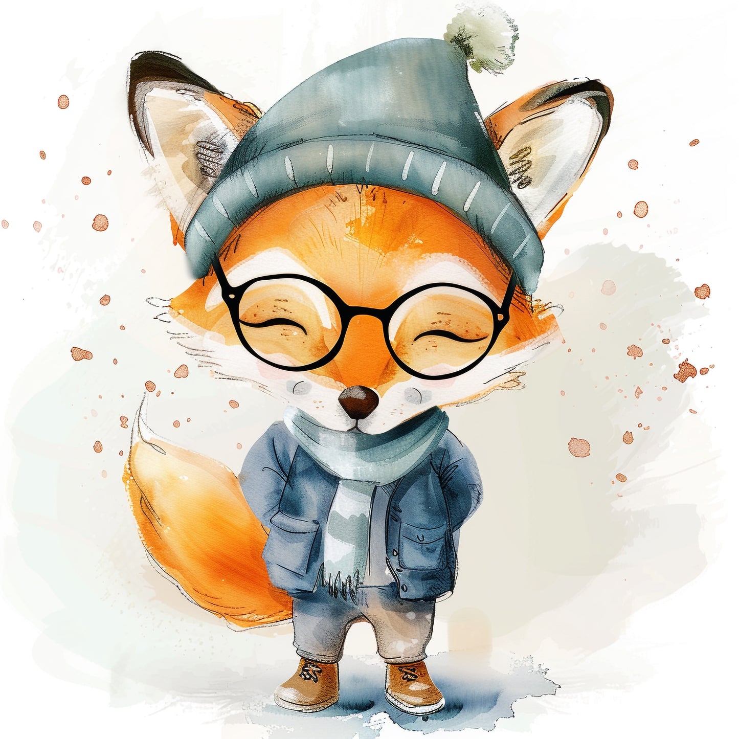 Stylish Baby Fox in Retro Outfit with Glasses and Hat