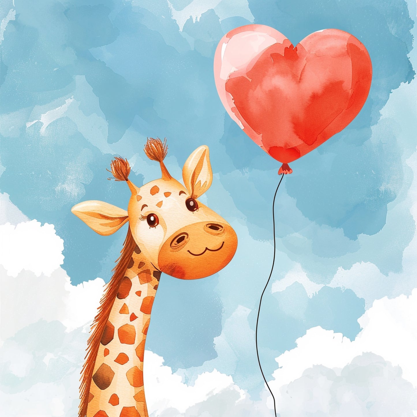 Adorable Baby Giraffe with Heart-Shaped Balloon Illustration