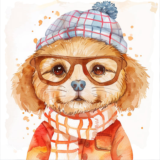 Adorable Baby Lion Dog in Hip Retro Outfit Illustration