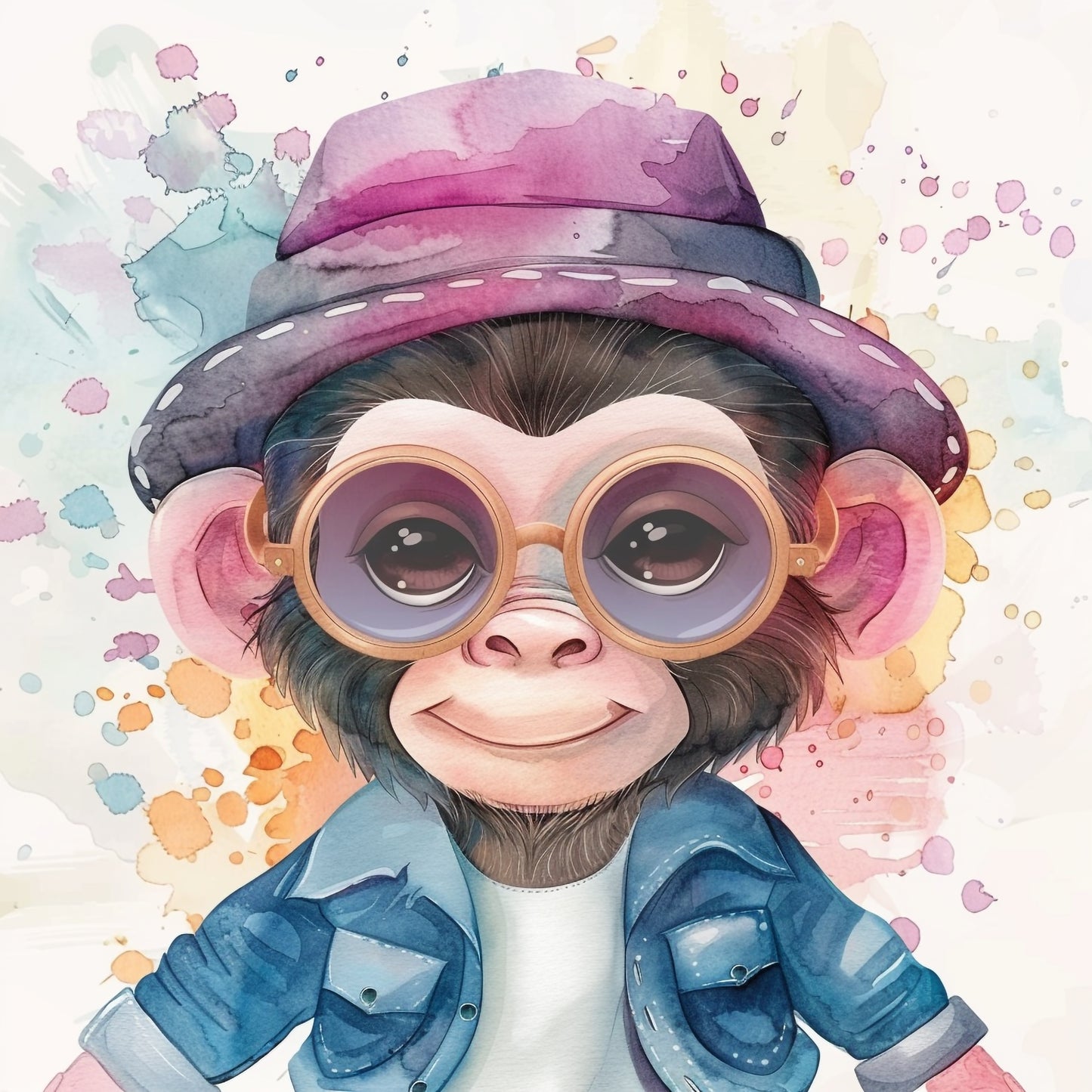 Cute Baby Monkey in Retro Outfit and Hat Illustration