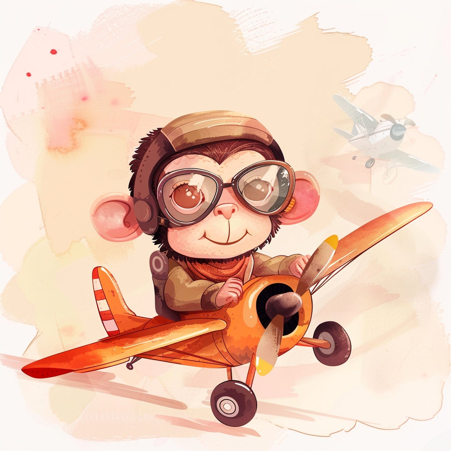 Illustration of Cute Baby Monkey as Retro Aviator Pilot
