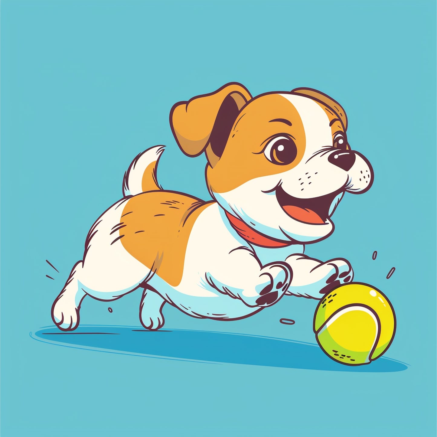 Happy Cartoon Puppy Playing with Tennis Ball Illustration