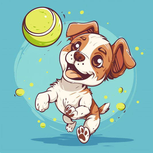 Playful Puppy Chasing a Tennis Ball on a Sunny Day