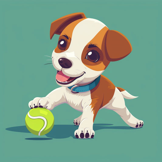 Playful Puppy Enjoying Game with Bright Tennis Ball
