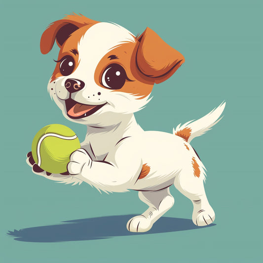 Adorable Puppy Playing With a Tennis Ball on Pastel Background