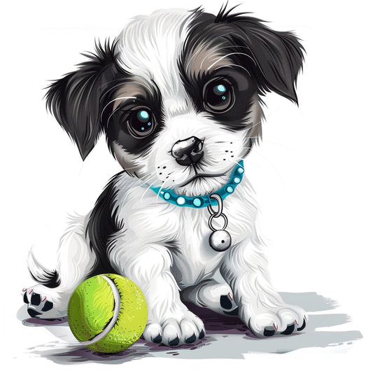 Playful Puppy Enjoying Game with Tennis Ball