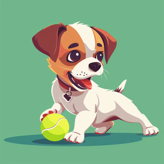 Adorable Puppy Playfully Engages with a Tennis Ball