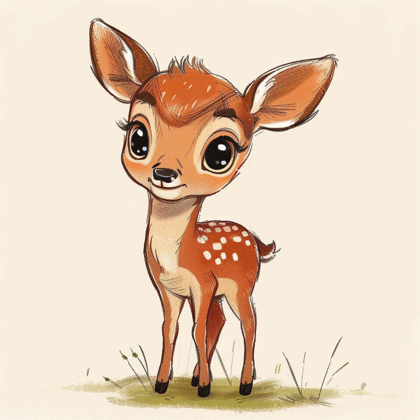 Adorable Cartoon Baby Deer Standing in a Field