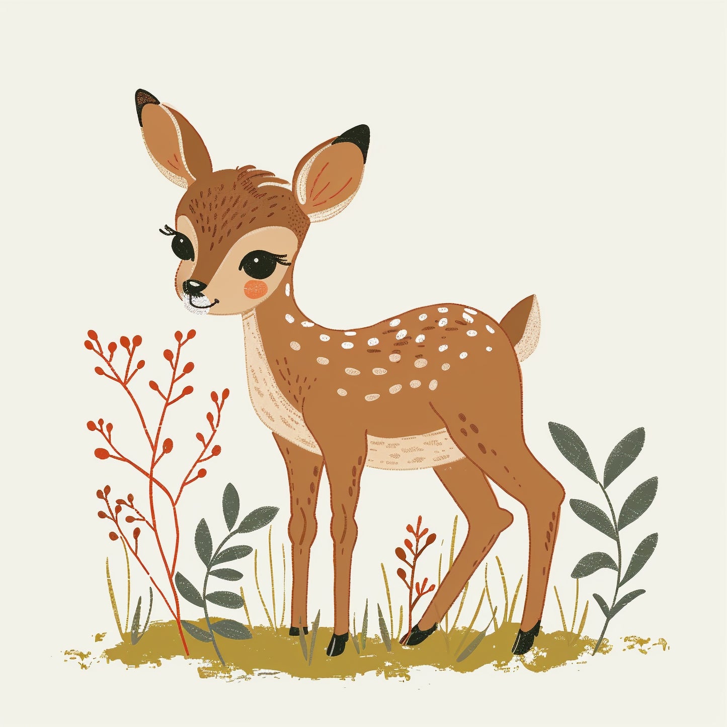 Charming Embroidered Baby Deer in a Peaceful Meadow