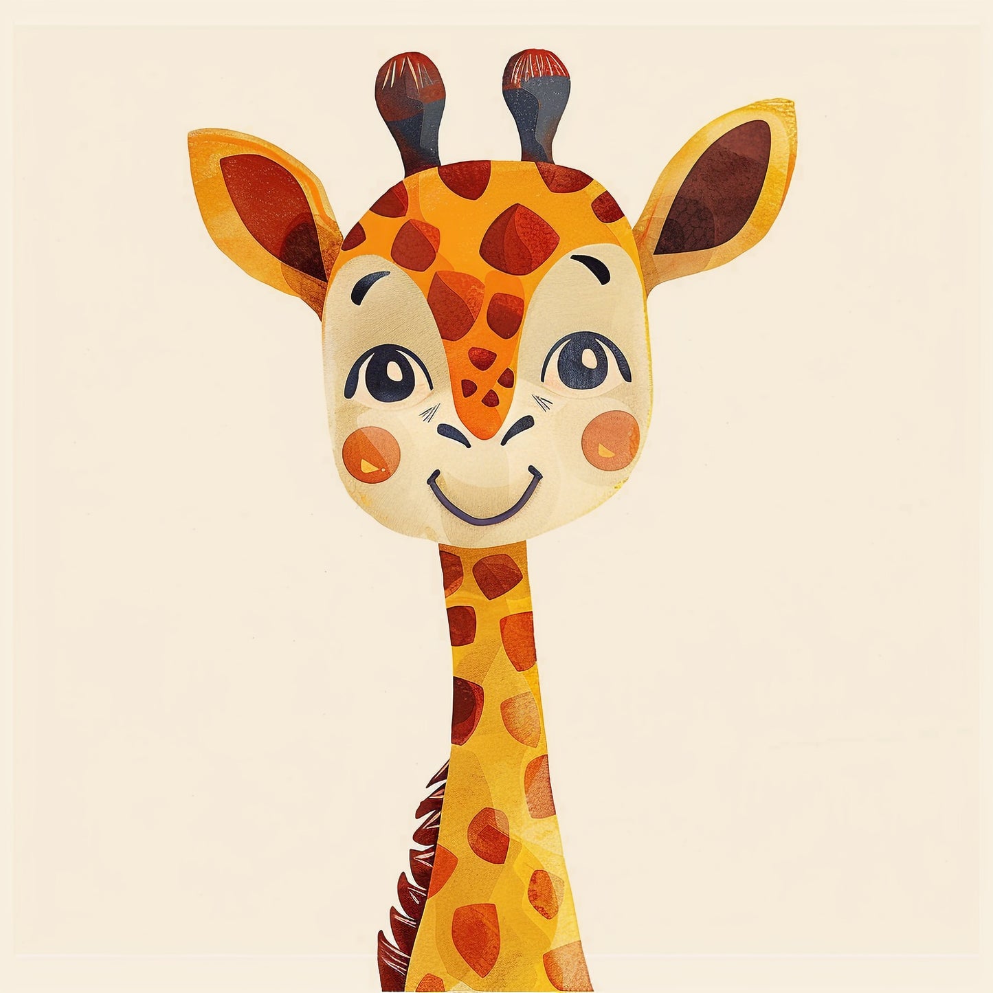 Cute Baby Giraffe Cartoon Illustration on White Background