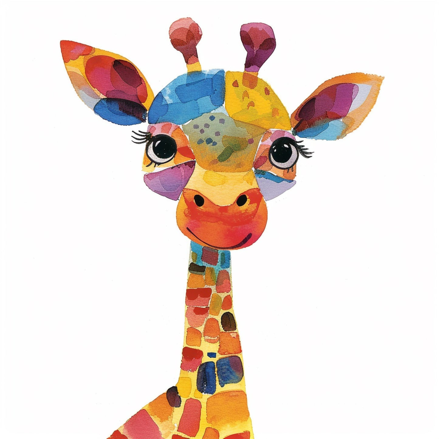 Colorful Watercolor Baby Giraffe for Nursery Decor