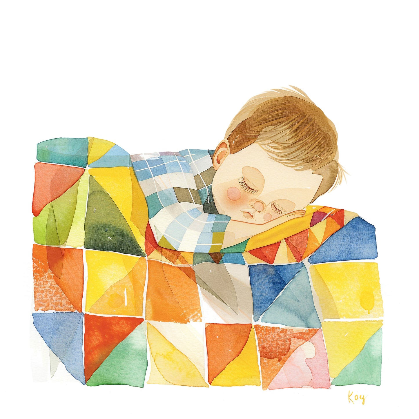 Serene Child Sleeping Peacefully Wrapped in Colorful Quilt