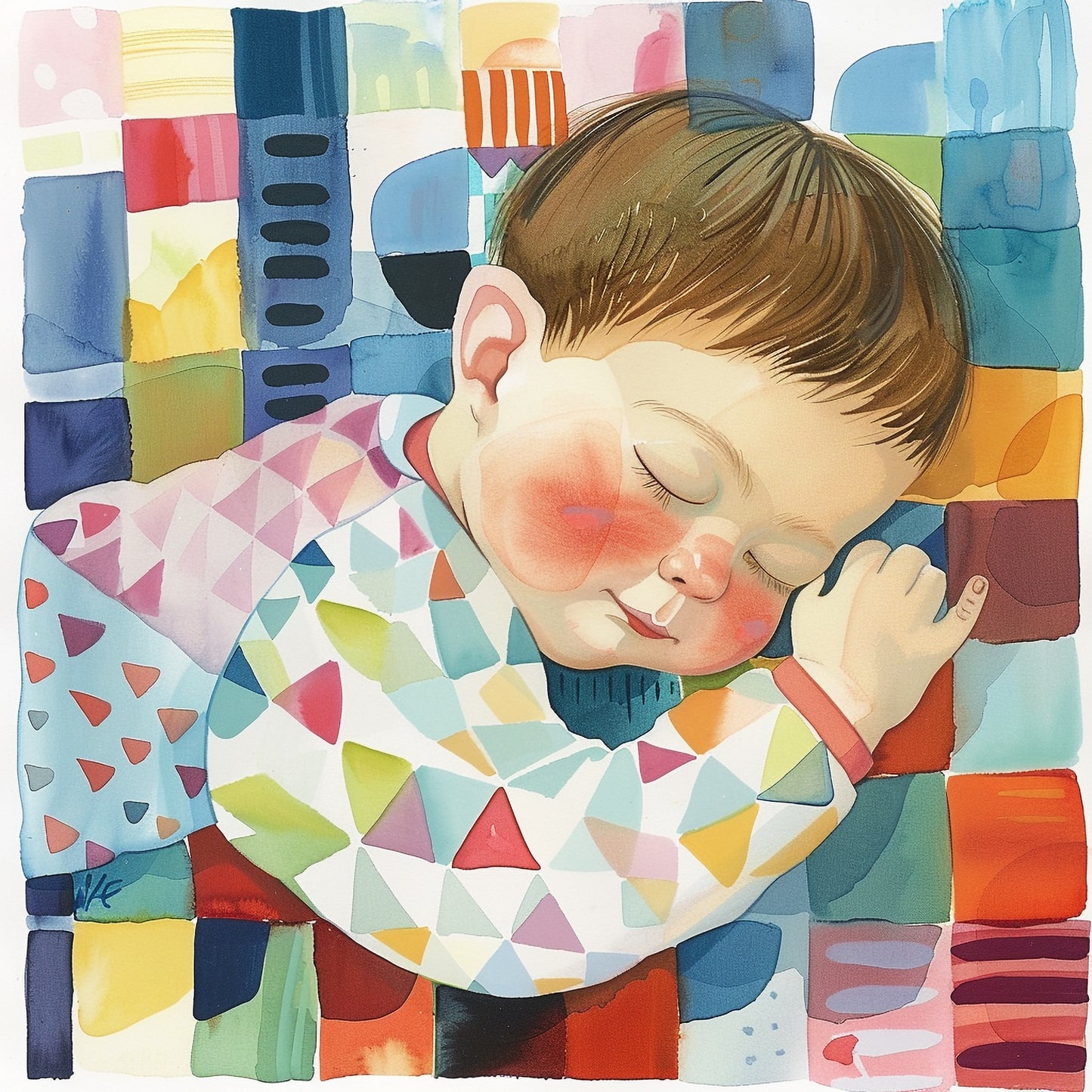 Colorful Abstract Painting of a Peacefully Sleeping Child