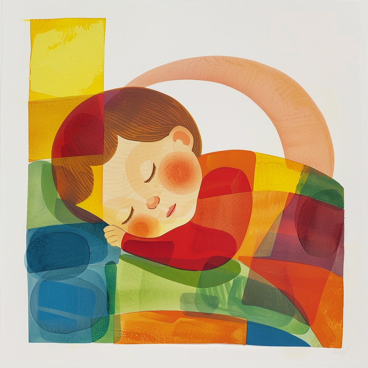 Colorful Art Print of a Peaceful Sleeping Baby