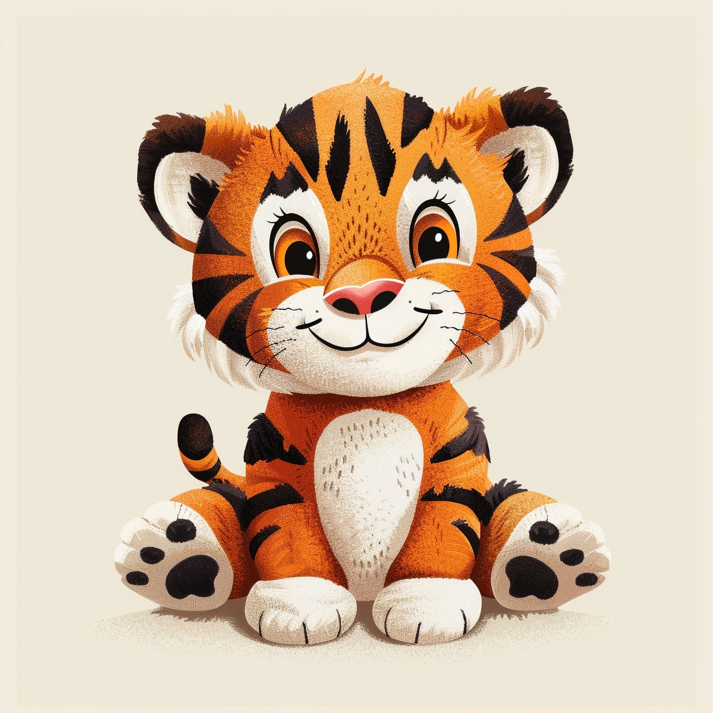 Adorable Embroidered Baby Tiger Illustration with a Smile