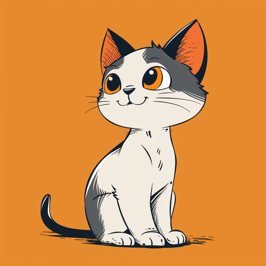 Adorable Cartoon Cat on Vibrant Orange Background