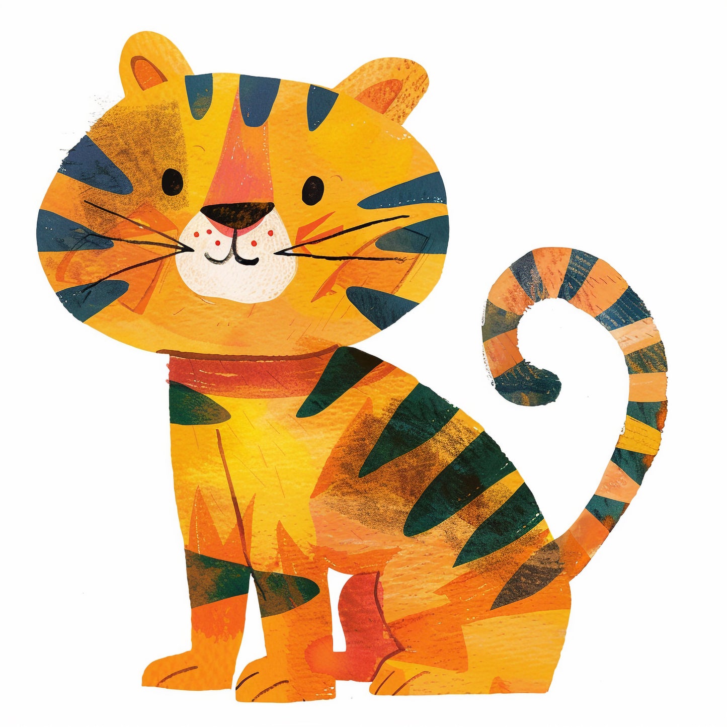 Colorful Cute Cartoon Tiger Illustration on White