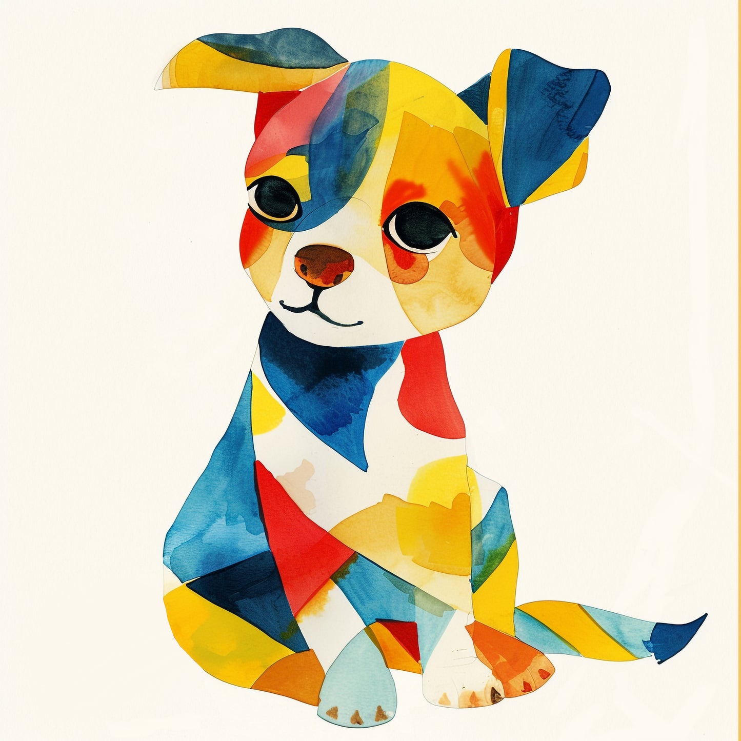 Colorful Cute Dog Illustration in Watercolor Style