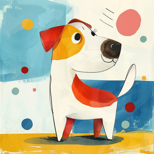 Cheerful Cartoon Dog on Abstract Colored Background