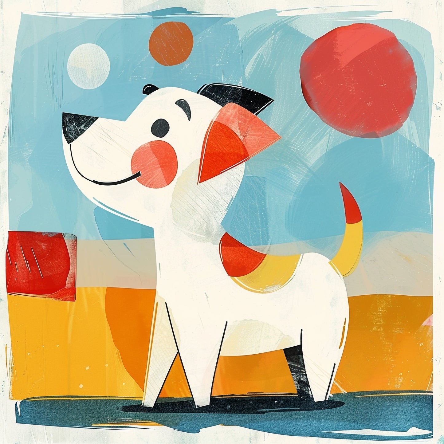 Colorful Illustration of a Cute, Happy Dog Playing