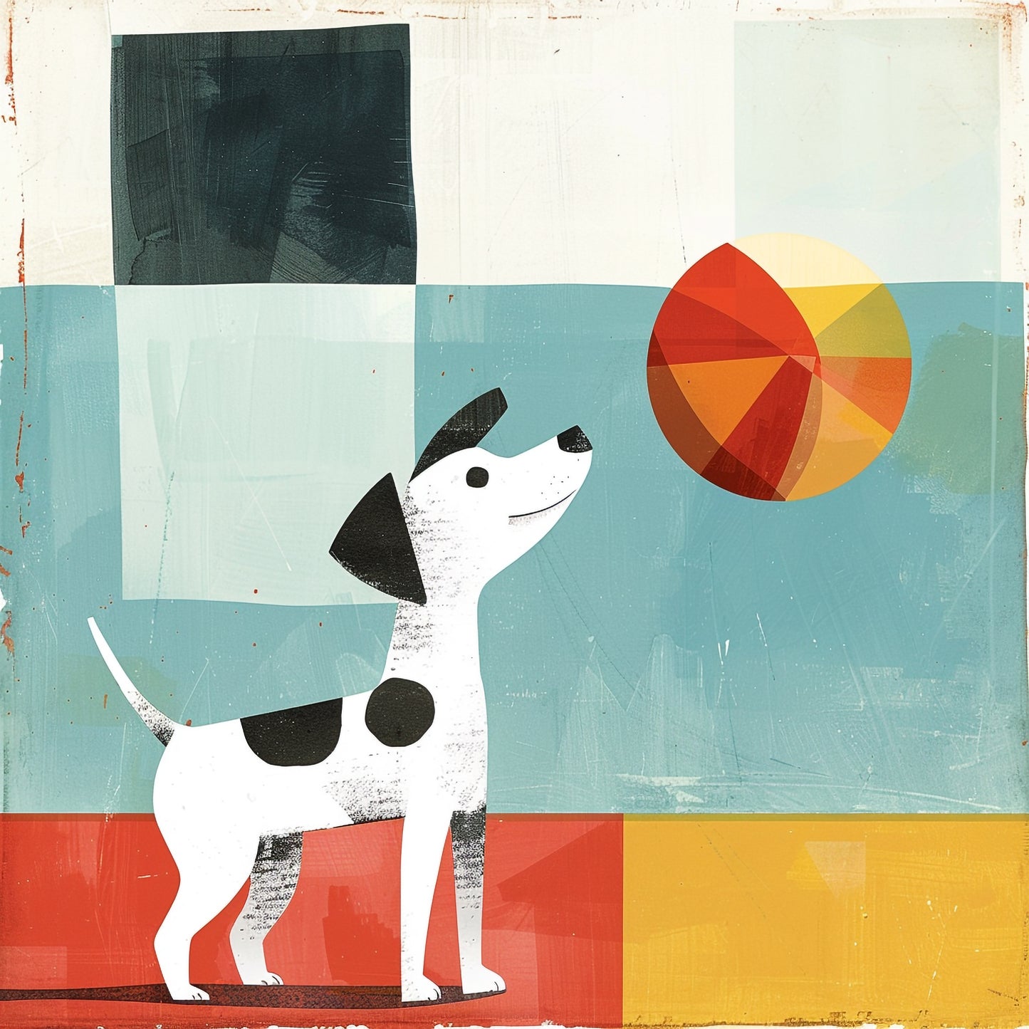 Cute Spotted Dog Playing With Colorful Ball Illustration