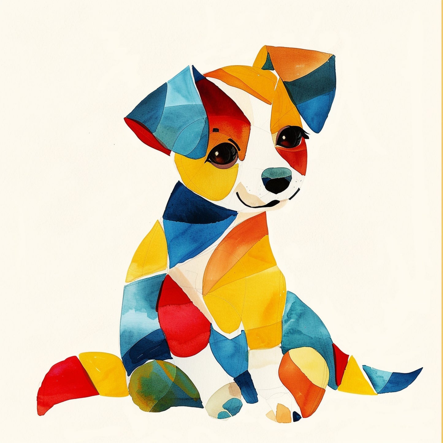 Colorful Cute Dog Illustration in Watercolor Style