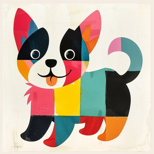 Colorful Abstract Art of a Happy Playful Dog Illustration