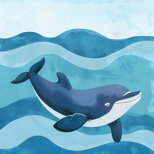Smiling Dolphin Playfully Swimming in Blue Ocean Waters