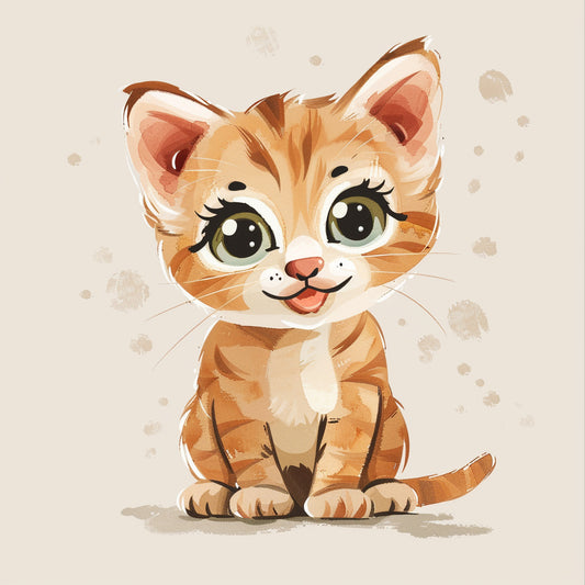 Adorable Embroidered Kitten with a Happy Expression