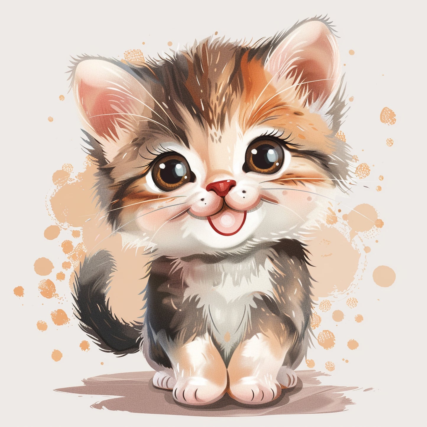 Adorable Smiling Kitten Illustration With Splashes of Color