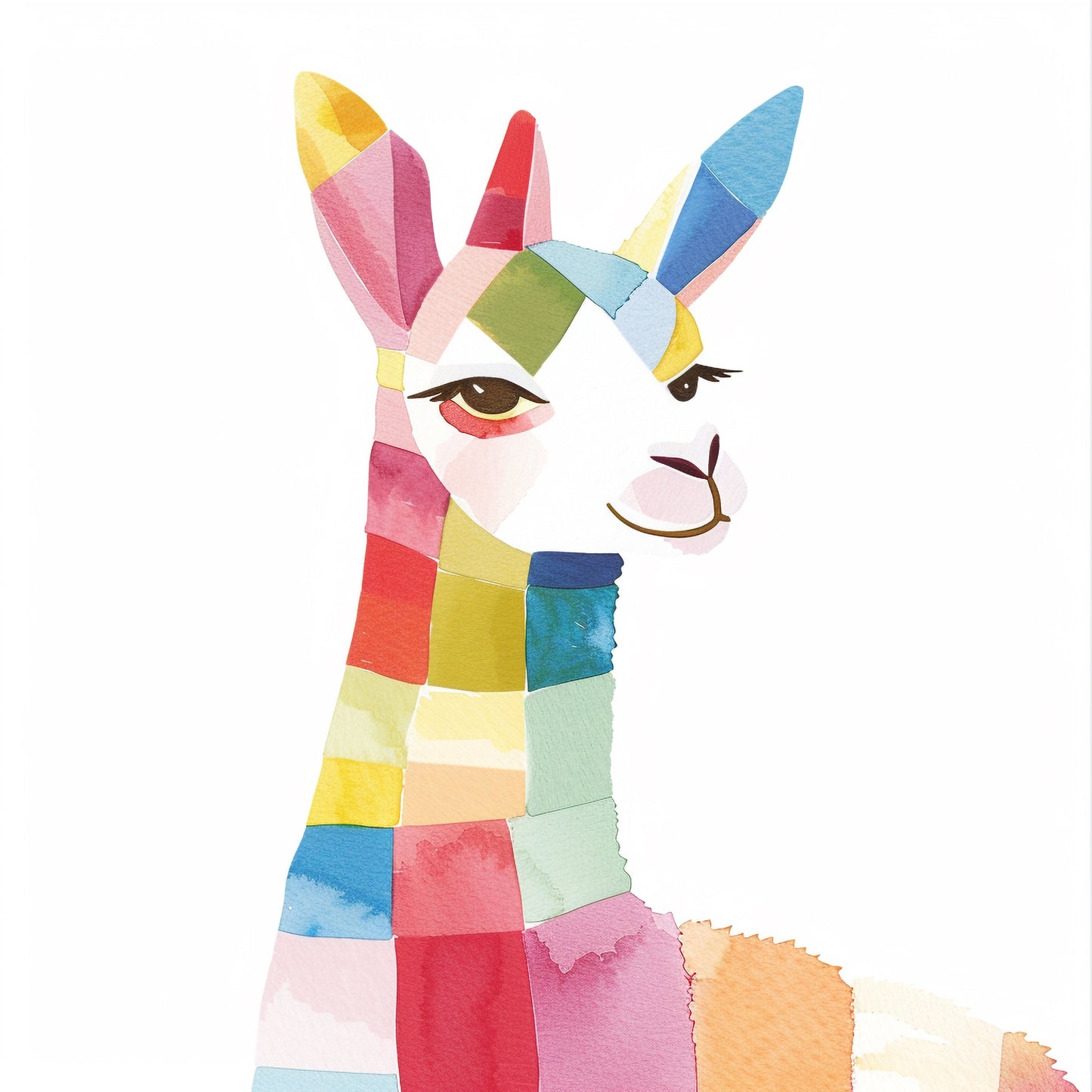 Colorful Watercolor Llama Illustration on White Background