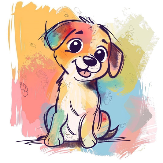 Colorful Illustrated Cute Happy Puppy with a Smile