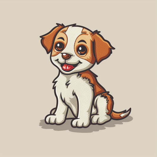 Adorable Puppy Illustration with Embroidery Style Design