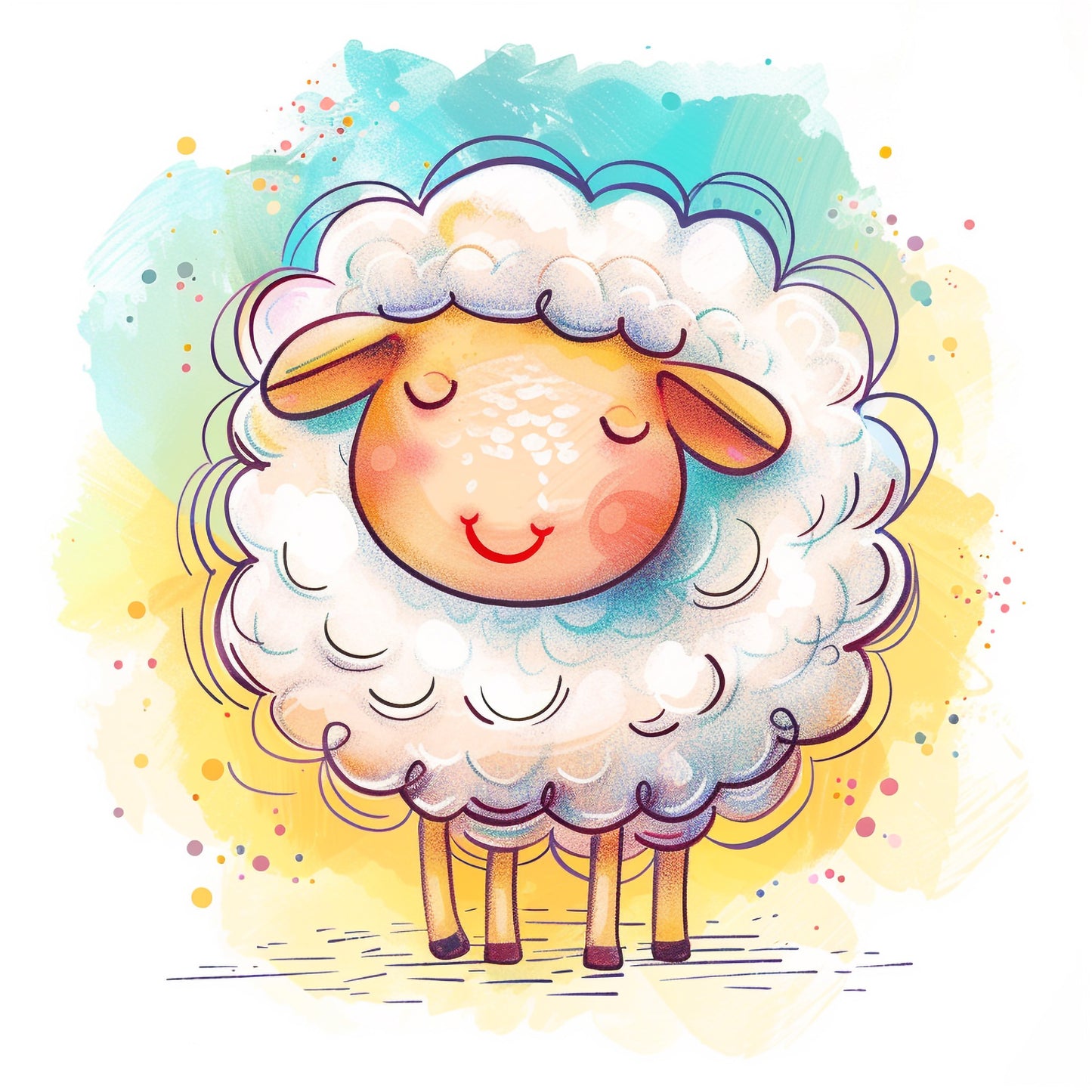 Colorful Cute Sheep Illustration with Joyful Expression
