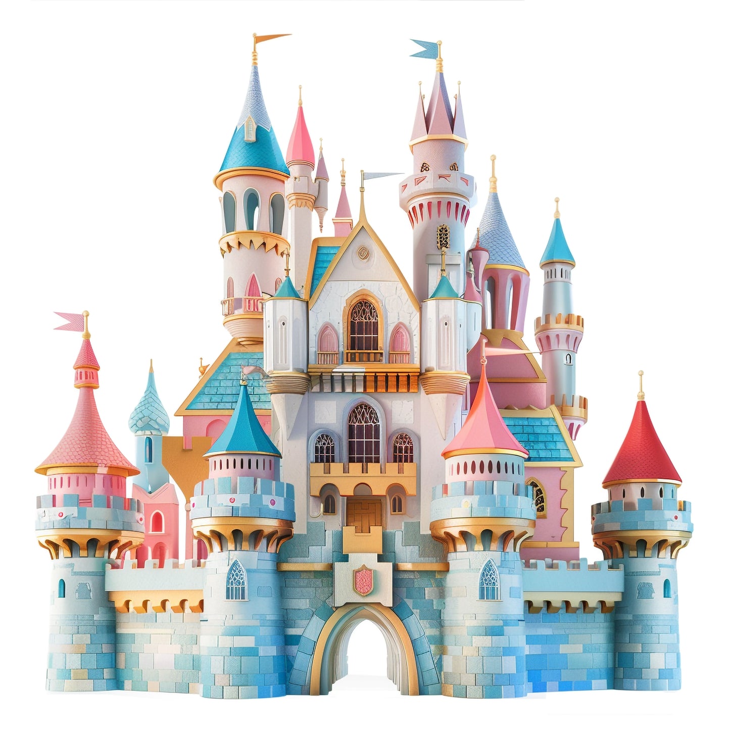 Charming Toy Castle Isolated on White Background