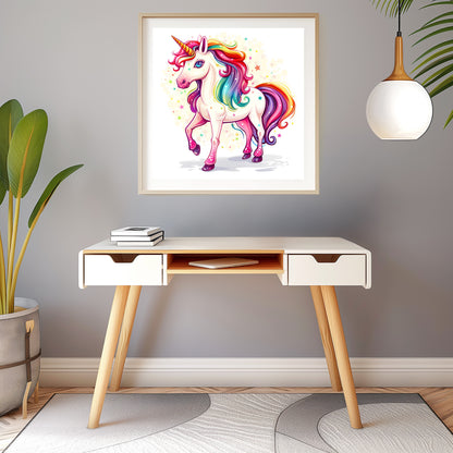 Colorful Unicorn with Rainbow Mane on White Background