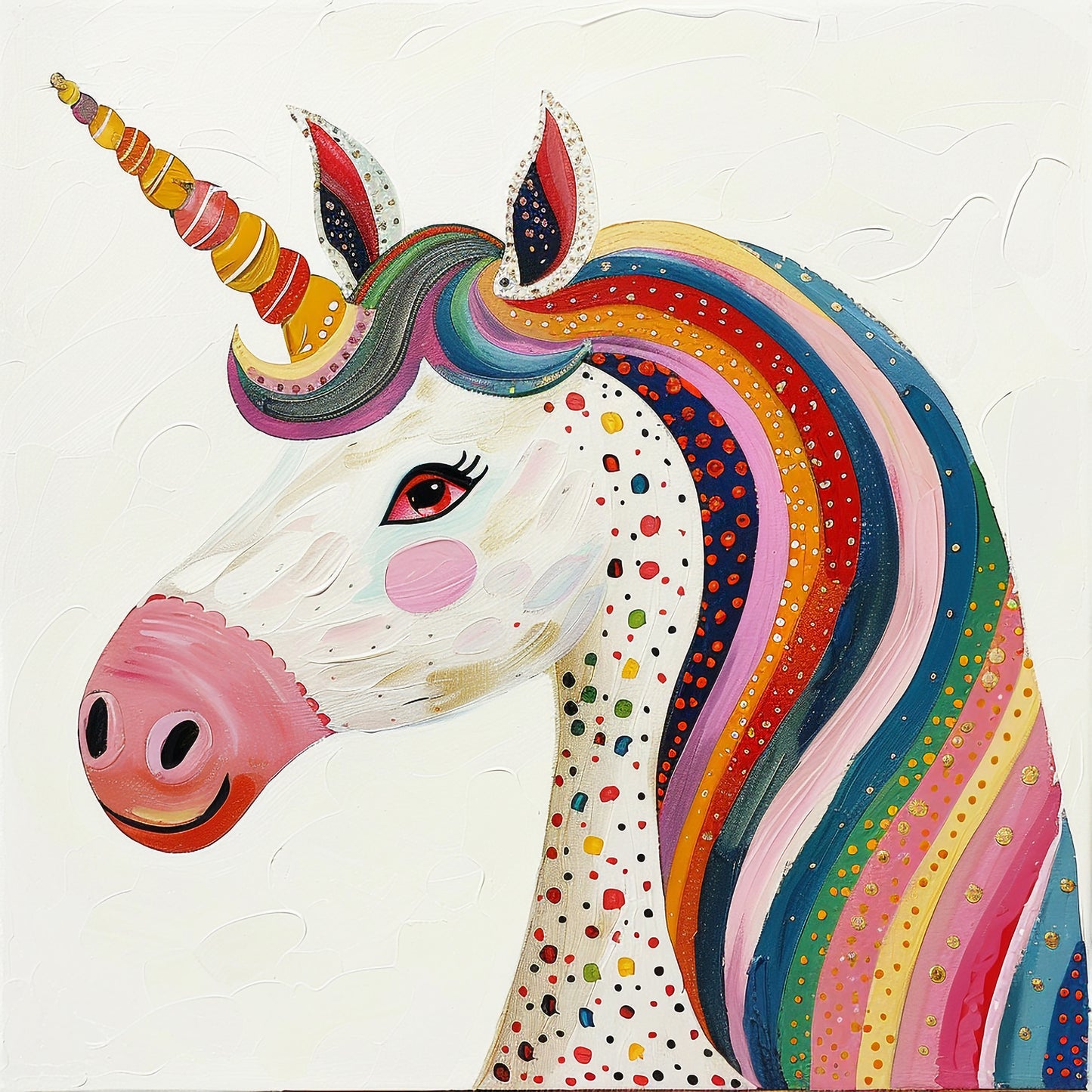 Colorful Unicorn Portrait on a White Background