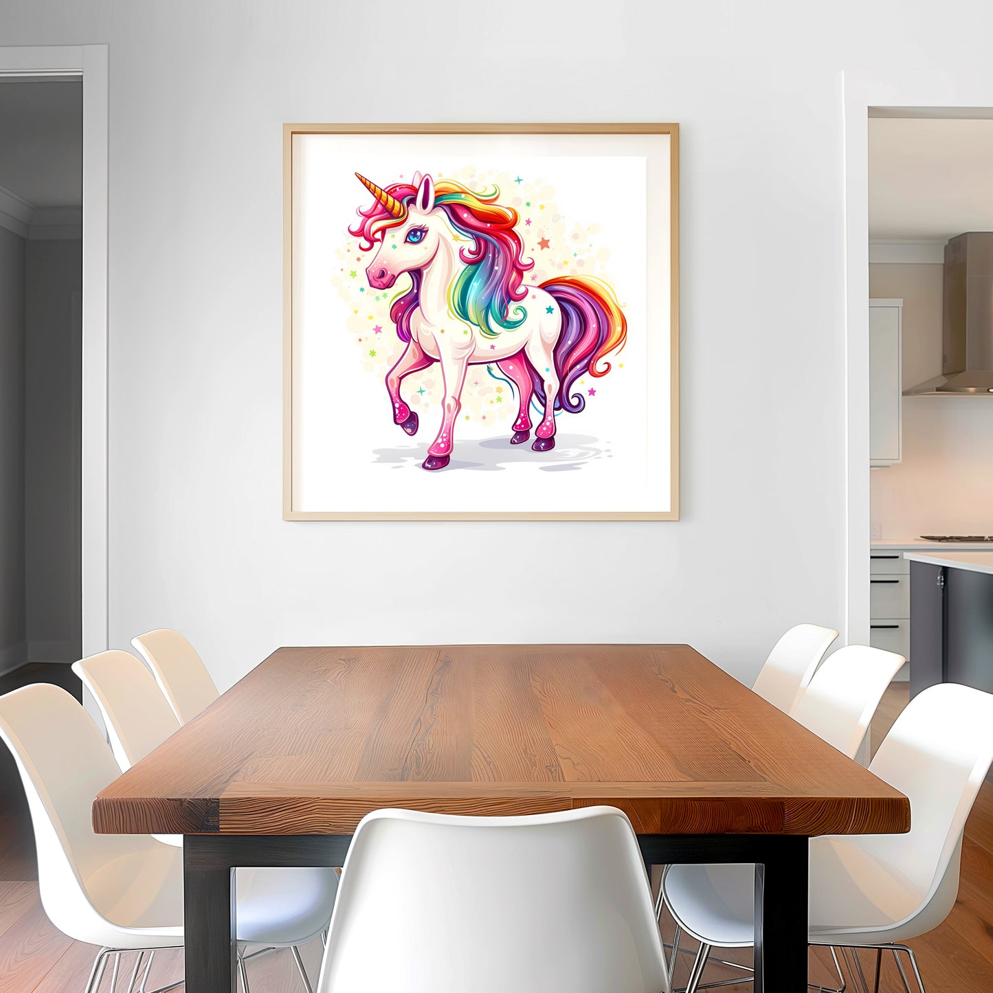 Colorful Unicorn with Rainbow Mane on White Background