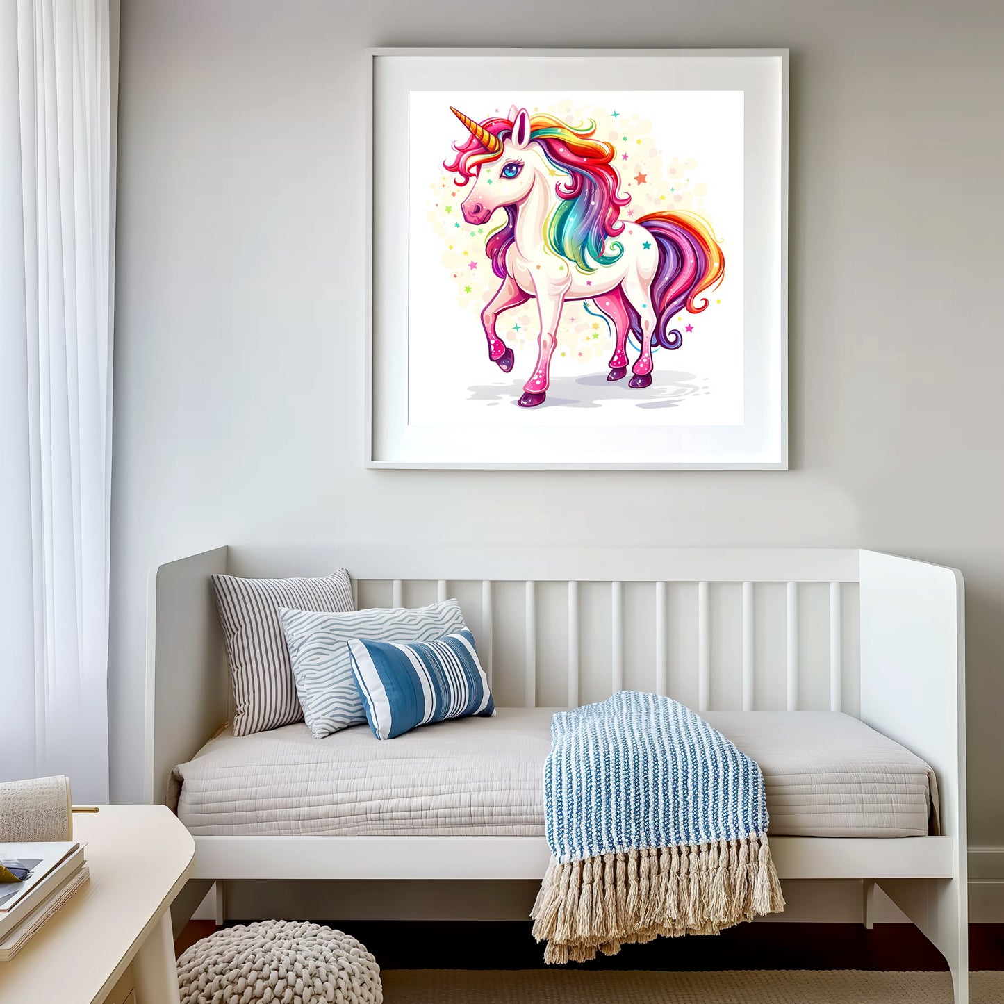 Colorful Unicorn with Rainbow Mane on White Background