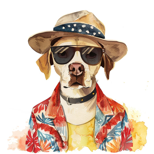 Stylish Dog Sporting Retro Outfit with Cool Sunglasses
