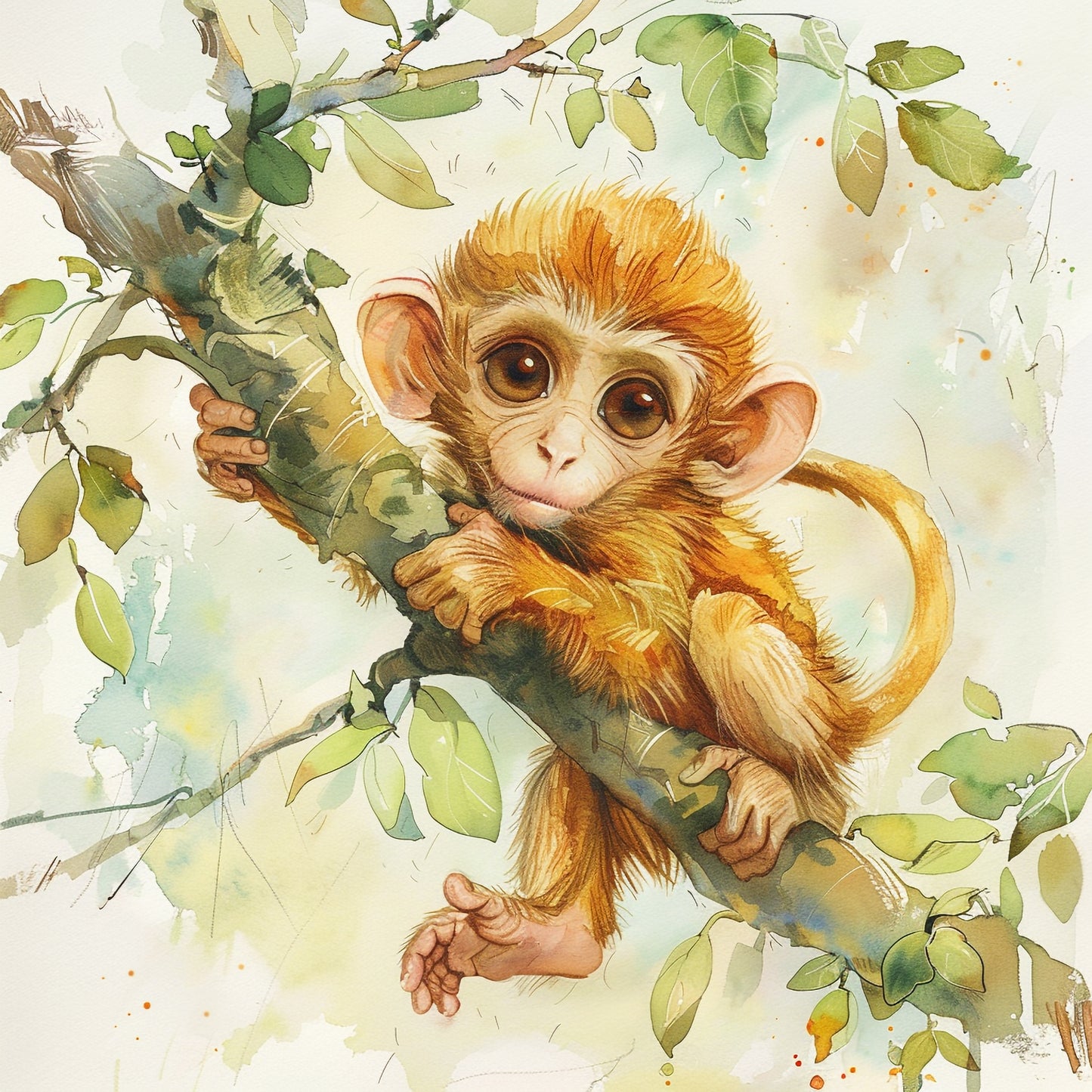 Playful Baby Monkey Exploring Jungle Tree Branches