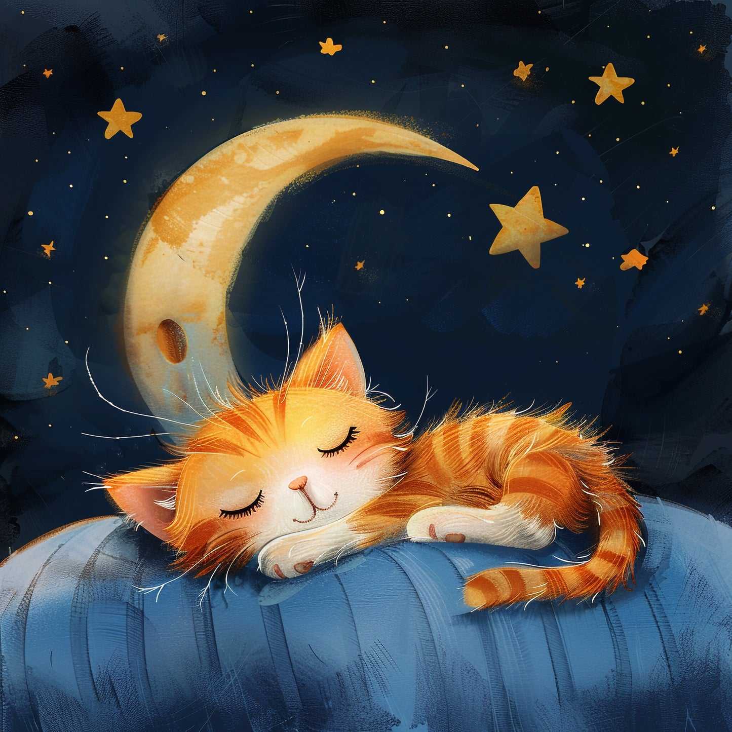 Sleepy Kitten Napping Peacefully Under Golden Stars