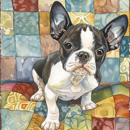 Adorable Boston Terrier Puppy With Colorful Backdrop