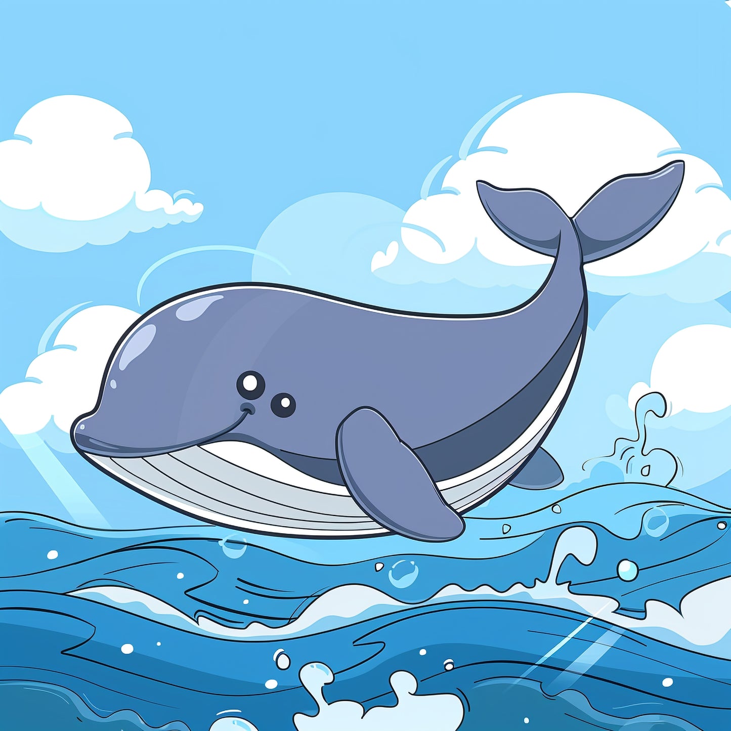 Cheerful Cartoon Whale Splashing in Ocean Illustration